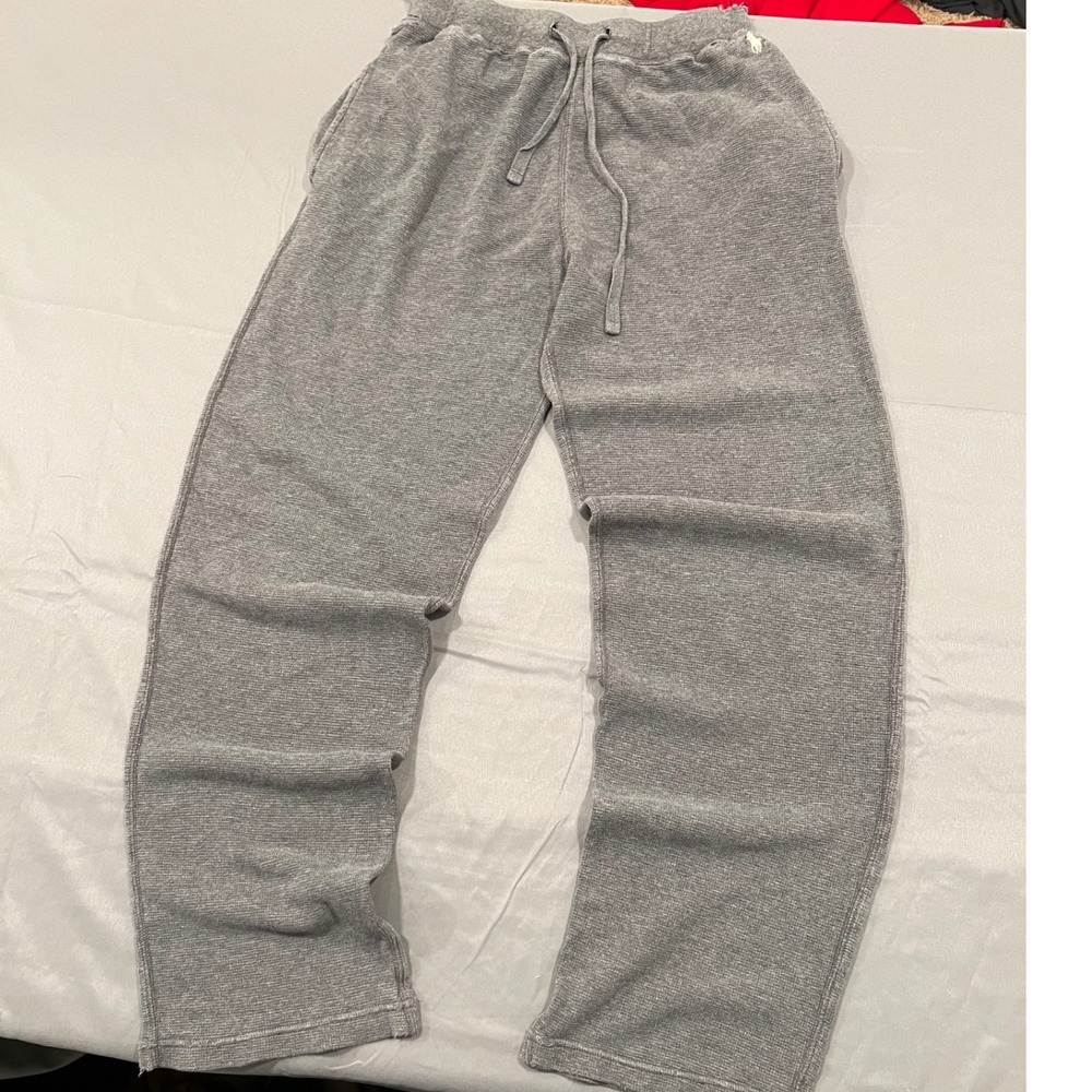 Polo Ralph Lauren Mens Grey Waffle Knit Thermal Lounge Pants Joggers Medium